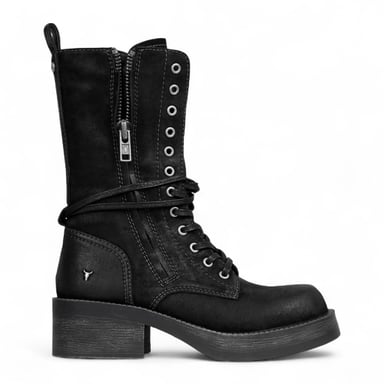 Botas de combate Windsorsmith de ante negro para mujer, zapatos moteros de media caña con cordones - Gather