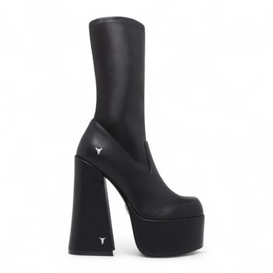 Botas negras de tacón gótico Windsorsmith para mujer, con plataforma y calcetín, de media caña - Saviour