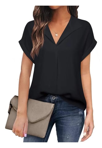 Blusa De Manga Corta Con Cuello Y Cuello