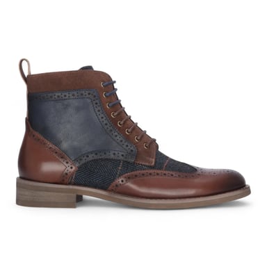 Zapatos Oxford de tweed azul marino y cuero marrón para hombre de Justin Reess - Teddy