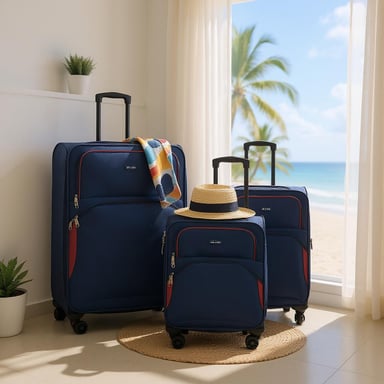 Maleta ligera azul marino suave expandible de 8 ruedas, equipaje de viaje