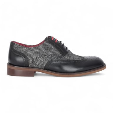 Zapatos brogue de tweed de cuero negro para hombre de Justin Reess - Albert