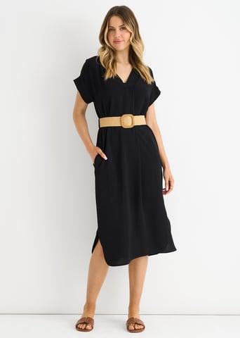Vestido negro con cinturón Air Flow