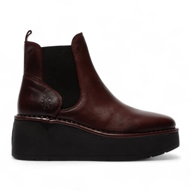 Botas Chelsea de plataforma y tobillo de piel color vino tinto HELY268 de Fly London para mujer