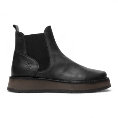Botas Chelsea clásicas y cómodas de piel para mujer, negras, RAWI131, de Fly London
