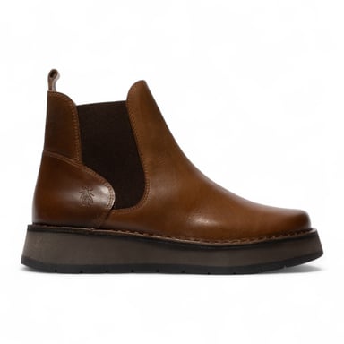 Botas Chelsea clásicas y cómodas de piel para mujer, color marrón camel RAWI131 de Fly London