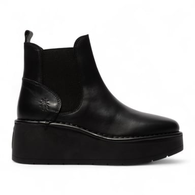 Botas Chelsea de piel con plataforma y cordones, color negro, para mujer, de Fly London, HELY268