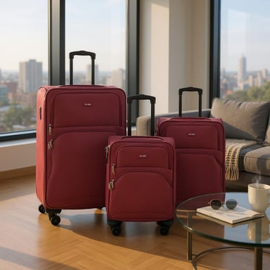 Maleta ligera expandible de 8 ruedas, color burdeos, suave, para viajes