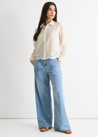 Camisa blanca de algodón Broderie Scallop Boxy