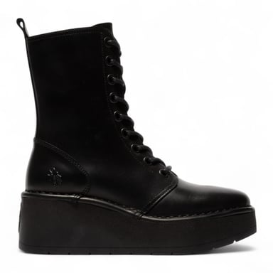 Botines de plataforma gruesa con cordones de cuero negro HAIT273 de Fly London para mujer