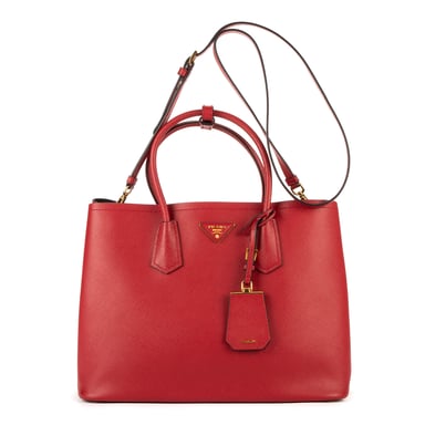 Prada Vitello Daino Double Tote en Rojo Piel de becerro