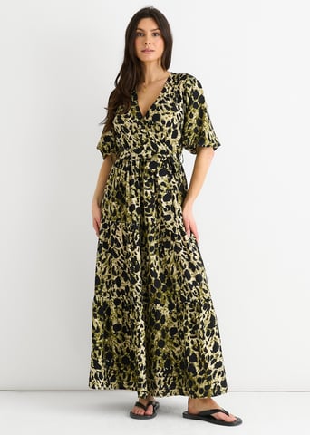 Maxi Vestido Verde con Estampado Animal