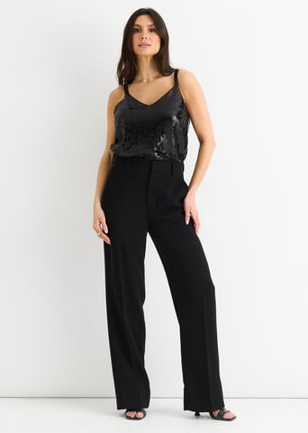 Cami Top Cuello en V Lentejuelas Negro