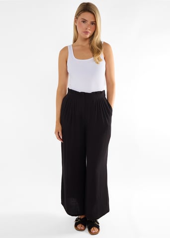 Pantalones anchos negros con cintura de bolsa de papel