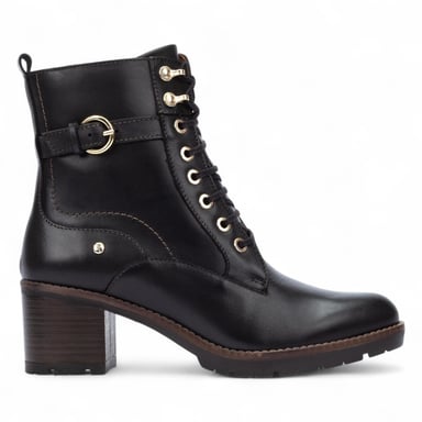 Botines Pikolinos de piel negra con tacón medio para mujer - Llanes