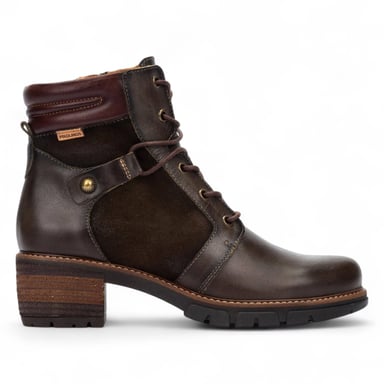 Botines Pikolinos de piel marrón bosque para mujer con tacón y cremallera - San Sebastián