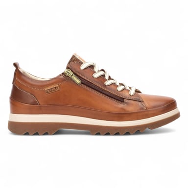 Zapatillas Pikolinos de piel marrón brandy con cordones y cremallera para mujer - Vigo