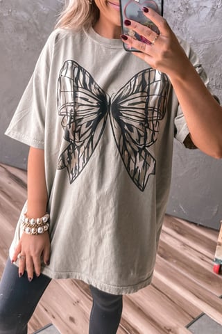 Túnica Casual de Manga Caída con Impresión de Gran Lazo Oversize