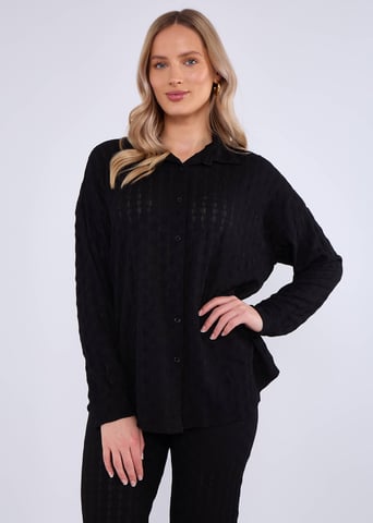 Camisa de manga larga oversize negra texturizada