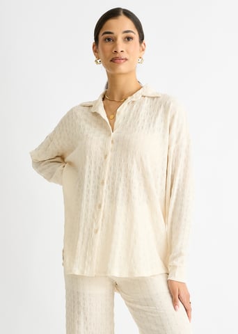 Camisa de manga larga oversize beige texturizada