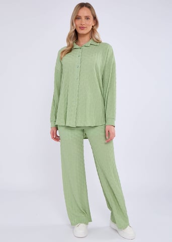 Camisa verde salvia texturizada de manga larga oversize