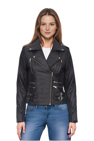 Chaqueta motera Brando de cuero negro para mujer - Constantia