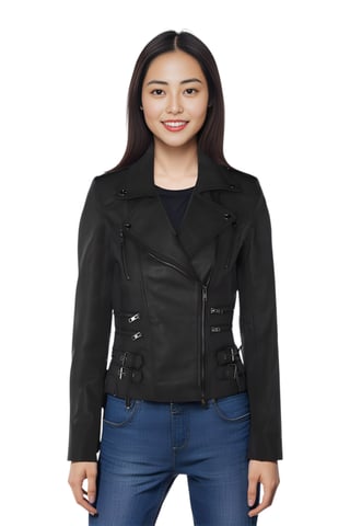 Chaqueta motera Brando de cuero negro mate para mujer - Constantia