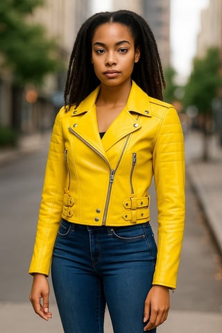 Chaqueta motera de cuero Brando corta amarilla para mujer - Durban
