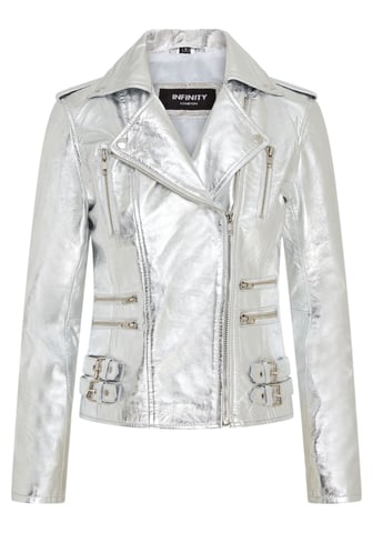 Chaqueta motera de cuero plateada Brando para mujer - Loddon