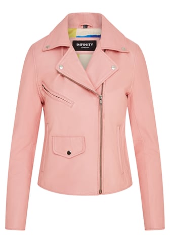 Chaqueta motera clásica de cuero Brando en rosa bebé para mujer - Broome