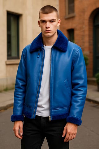 Chaqueta de aviador de piel de oveja azul B3 Bomber RAF para hombre - Sibasa