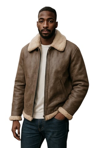Chaqueta de aviador de piel de oveja B3 gris de la Segunda Guerra Mundial para hombre - Paarl