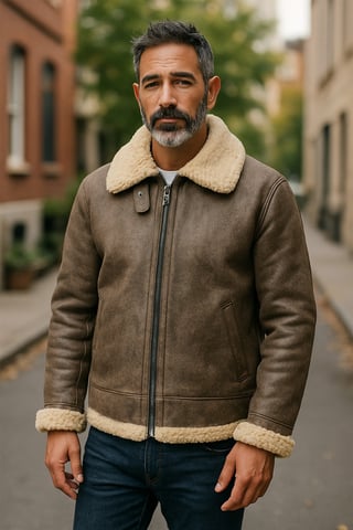 Chaqueta de aviador de piel de oveja B3 gris de la Segunda Guerra Mundial para hombre - Seshego