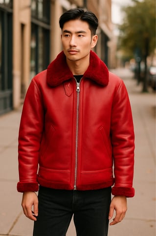 Chaqueta de aviador de piel de oveja roja B3 Bomber RAF para hombre - Sibasa