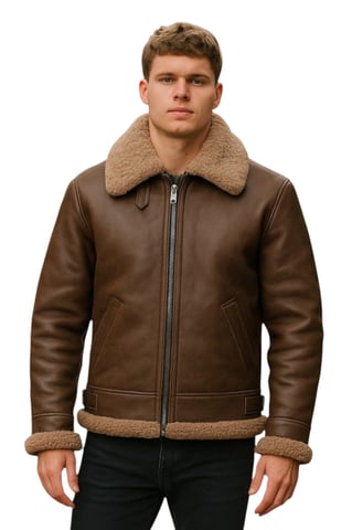 Chaqueta de aviador de piel de oveja B3 marrón de la Segunda Guerra Mundial para hombre - Paarl