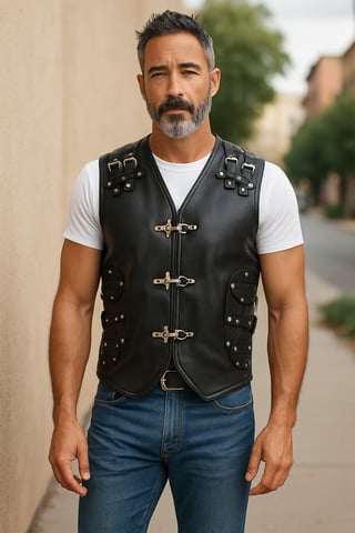 Chaleco de cuero negro estilo motero para hombre con hebillas metálicas - Pinetown