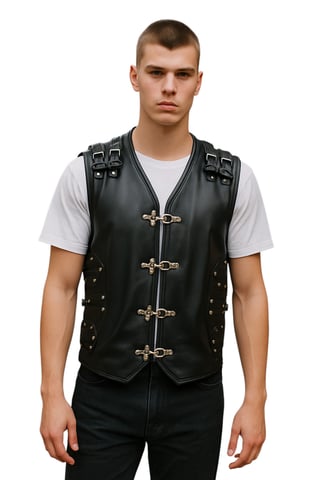 Chaleco de cuero negro de motociclista para hombre con hebillas metálicas - Oudtshoorn
