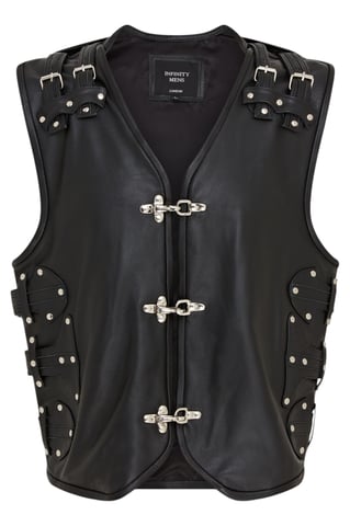 Chaleco de cuero negro estilo motero para hombre con hebillas metálicas - Coolgardie