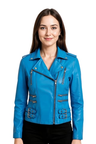 Chaqueta motera de cuero azul Brando para mujer - Constantia