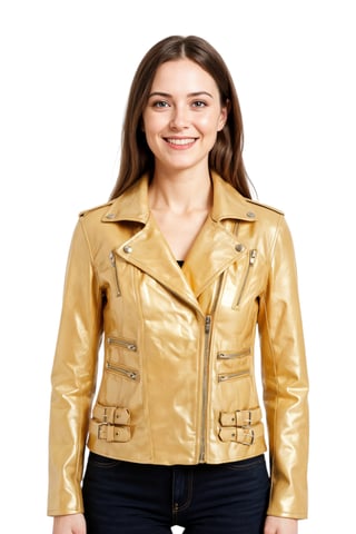 Chaqueta motera Brando de cuero dorado para mujer - Constantia