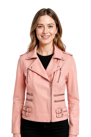 Chaqueta motera de cuero rosa bebé Brando para mujer - Constantia