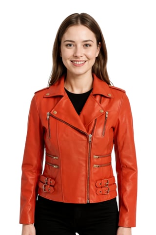 Chaqueta motera de cuero naranja Brando para mujer - Constantia