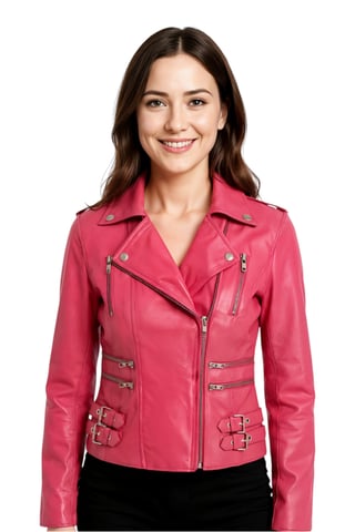 Chaqueta motera Brando de cuero fucsia para mujer - Constantia