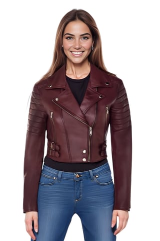 Chaqueta motera de cuero Brando corta color burdeos para mujer - Bellville