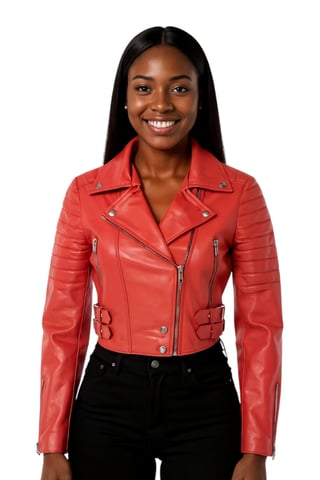 Chaqueta motera de cuero Brando roja corta para mujer - Bellville