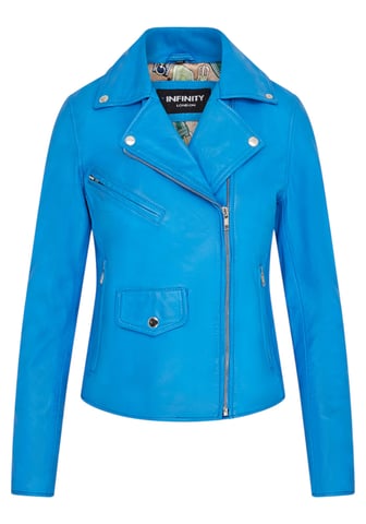 Chaqueta de cuero motera clásica azul Brando para mujer - Broome