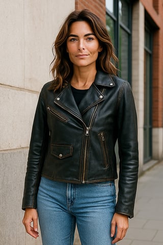 Chaqueta de cuero estilo motero Brando clásica negra vintage para mujer - Secunda