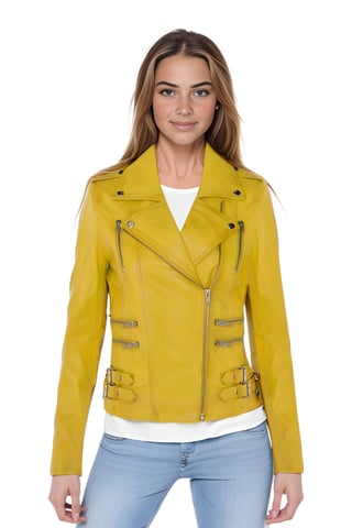 Chaqueta motera Brando de cuero amarillo para mujer - Constantia