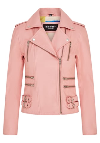 Chaqueta motera Brando de cuero rosa bebé para mujer - Loddon