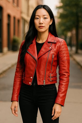 Chaqueta motera de cuero Brando roja corta para mujer - Durban